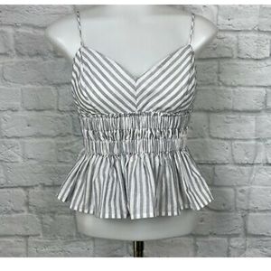 NEW Express Women Small Crop Top Striped Gray White Triangle Smocked Spa…